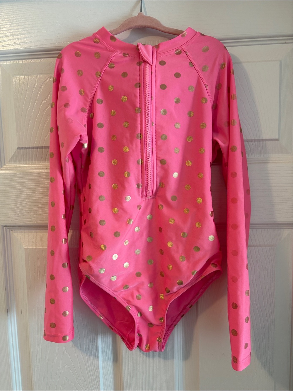 wonder nation Pink Long-Sleeve Rashguard One-Piece with Gold Dots